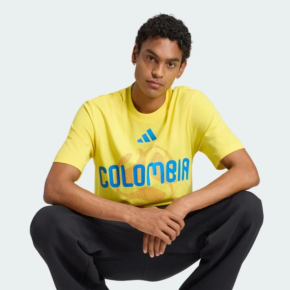 Adidas FIFA World Cup 26 Colombia T-Shirt Men's Yellow Graphic Cotton JAX1849